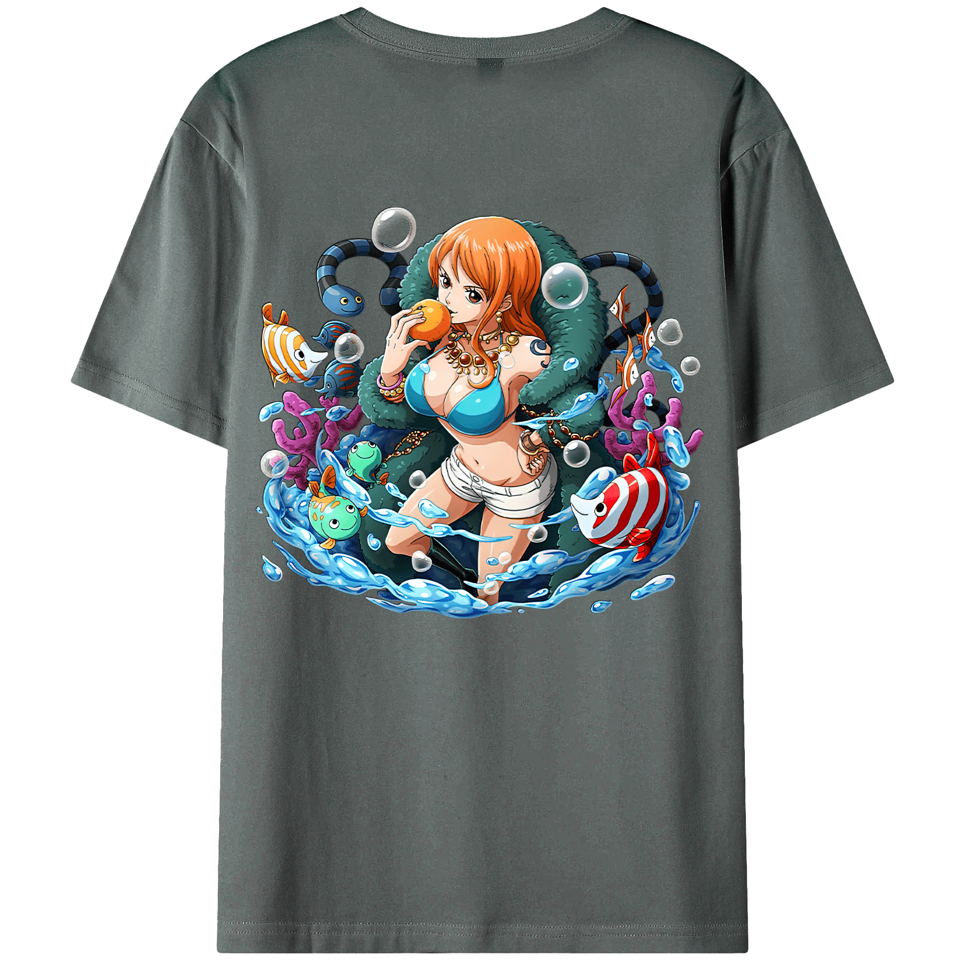 （画像用） ワンピース ナミ ONE PIECE Nami 綿100％ メンズ半袖Tシャツ（バックプリント） 通気性